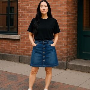 Tommy Hilfiger Women’s 14 Jean Skirt 36/19 Dark Wash 6 Buttons 91% Cotton Denim